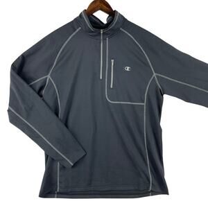 Champion Elite Mens 1/4 Zip Pullover SZ L Gray Mock Neck Zip Pocket Top